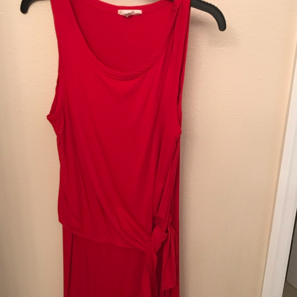Red knee length dress with tie front